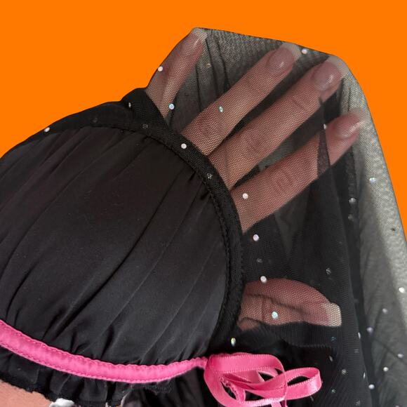 00's vintage glittery mesh satin mcbling y2k babydoll lingerie tank top SMALL - Picture 6 of 6